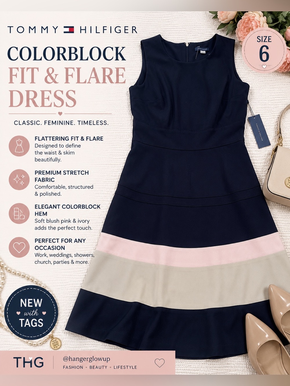 Tommy Hilfiger Colorblock Fit & Flare Dress NWT Size 6